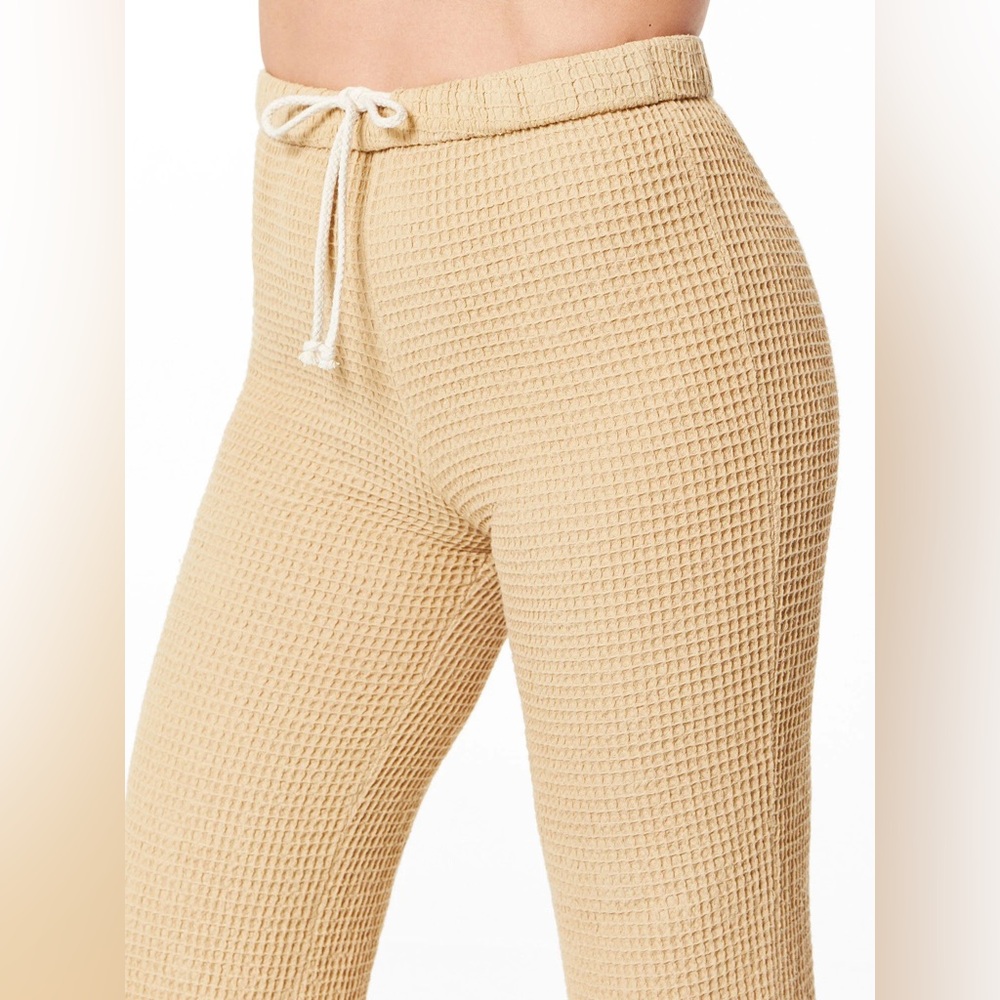 DONNI. Waffle Roll Pants in Lychee Cozy Tan Knit Wide-Leg Pants - Picture 8 of 8